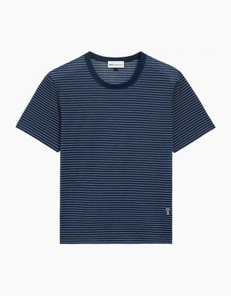 Ami Mens STRIPED ADC T SHIRT - Navy - Size: 38