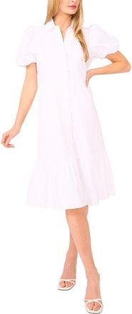 CeCe by Cynthia Steffe Puff Sleeve Bow Dress in Ultra White at Nordstrom, Size X-Large