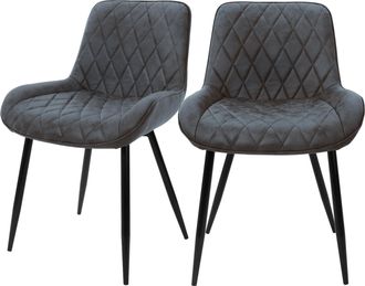 ML Design Ml-design 2x Sillas De Comedor Antracita Estilo Retro Asiento Tapizado Aspecto De Piel Sint&eacute;tica Patas De Metal Negras Con Respaldo Y Apoyabrazos Sill