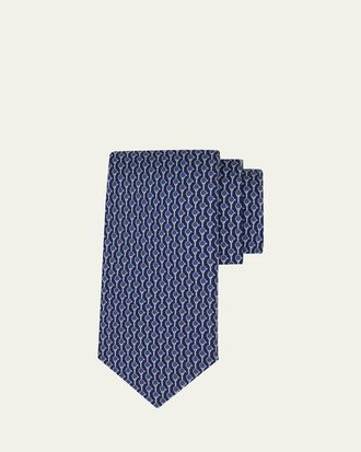 Ferragamo Mens Tennis-Print Silk Tie