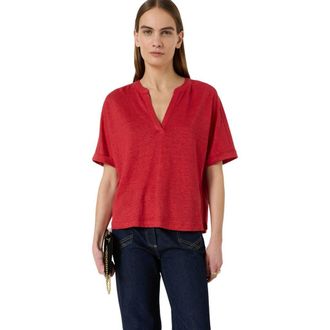 Gerard Darel Miora Linen V-Neck T-Shirt in Red at Nordstrom, Size Medium