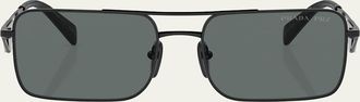 Prada Polarized Steel Rectangular Sunglasses
