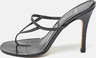 Gina Black Patent Leather Thong Slide Sandals