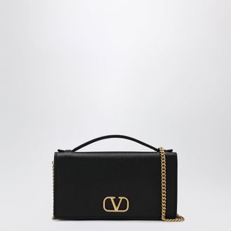 Valentino Garavani V logo wallet with chain in black calf leather