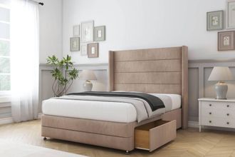 Sloomy Sterling Naples Divan Set 2 Drawers-54 Wingback-Footboard in Light Brown | Size: King