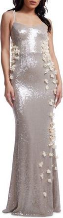 Dress The Population Giovanna Floral Appliqu&eacute; Sequin Gown in Dark Pearl at Nordstrom Rack, Size Xx-Large