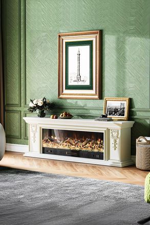 Living and Home Natural resin carved craftsman TV Stand Electric Fireplace Adjustable Flame with Remote in Gold