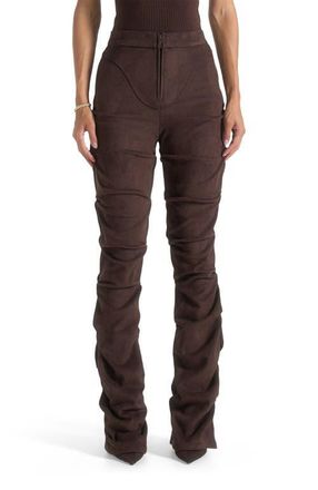 Mani&egrave;re De Voir Caroline Tacked Suede Flared Trousers in Brown at Nordstrom, Size 10