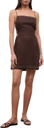 Staud Angelique Stud Detail Open Back Linen Minidress in Root Studs at Nordstrom, Size 00