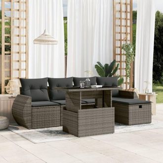 vidaXL Vidaxl - Set De Muebles De Jard&iacute;n 6 Pzas Y Cojines Rat&aacute;n Sint&eacute;tico Gris