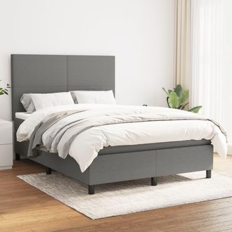 vidaXL Cama Box Spring Con Colch&oacute;n Tela Gris Oscuro 140x190 Cm Vidaxl
