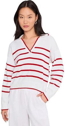 Splendid Arden Stripe Polo Sweater Womens Sweater White/Rouge : XL (Womens 14-16), Cotton