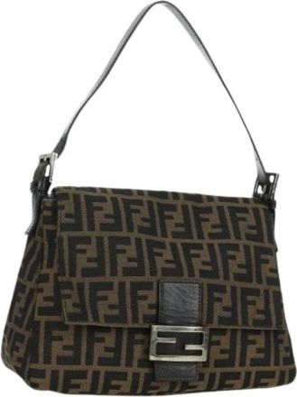 Fendi Pre-owned Shoulder Bags, female, Brown, Size: ONE SIZE Pre-owned Vintage Zucca Canvas Shoulder Bag