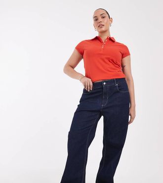 Only ONLY Curve jeans a gamba larga a vita alta in blu scuro rinsed