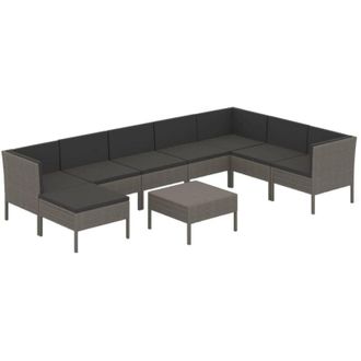 vidaXL 9 Pcs Garden Lounge Set Con Coj&iacute;n Mimbre Pe Gray