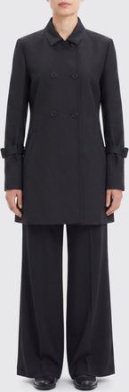 Courr&egrave;ges Knee-Length Double-Breasted Wool Coat with Cuff Straps