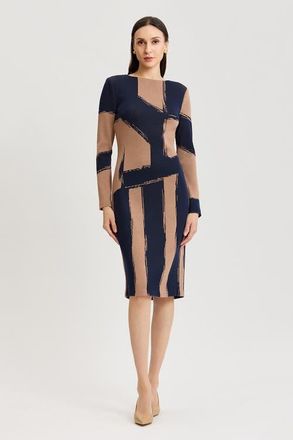 Ming Wang Brushstroke Soft Knit Sheath Dress in Warm Taupe/indigo at Nordstrom, Size Medium