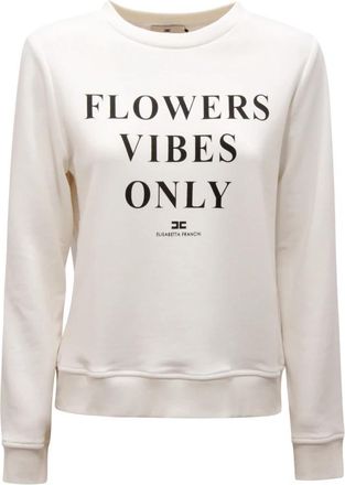 Elisabetta Franchi N6661 Felpa WO Sweatshirt - Dames - Sweatshirts - Wit - S - Satijn - Hoodies & sweatvesten
