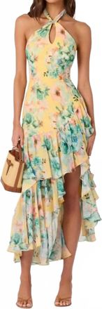 Astr Bethina Midi Dress In Yellow Green Floral