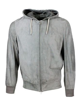 Brunello Cucinelli Hooded zipped leather jacket