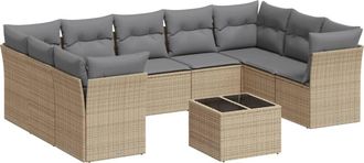 vidaXL Juego De Sof&aacute;s Jard&iacute;n Con Cojines Beige 10 Pzas Rat&aacute;n Sint&eacute;tico Vidaxl
