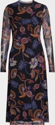 Johnny Was Shelly Floral-Print Mesh Midi Dress