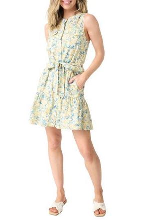Gibsonlook Floral Belted Cotton Blend Dress in Natural Blue Green Print at Nordstrom Rack, Size Xx-Small