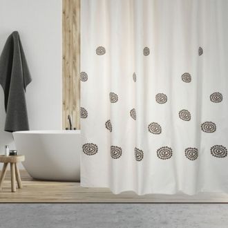 MSV Cortina De Ducha Algod&oacute;n Y Poli&eacute;ster Tribal 180x200cm Calidad Premium Beige Y Marr&oacute;n - Anillas Incluidas Msv