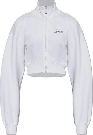 Off-white Cropped Zip-Up Sweatshirt - Dames - Vesten met rits - Wit - L - Katoen - Hoodies & sweatvesten