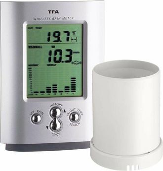 TFA Dostmann MonSun Pluviometro Digitale Senza Fili, 47.3003, Trasmissione Senza Fili della quantit&agrave; di Pioggia, Argento - Tfa Dostmann