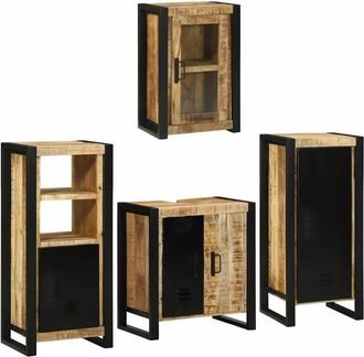 vidaXL Juego De Muebles De Ba&ntilde;o 4 Pcs Marr&oacute;n Madera De Mango Maciza Vidaxl