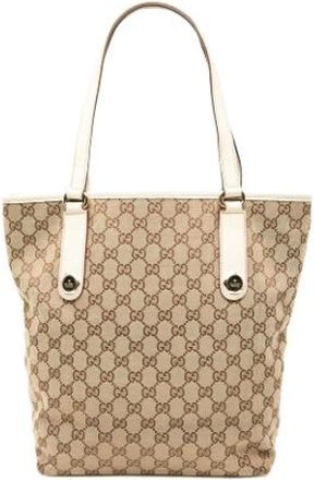 Gucci Pre-owned Tote Bags, female, Beige, Size: ONE SIZE Pre-owned Vintage Canvas Tote