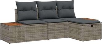 vidaXL Garden Sofa Set with Cushion 4 pcs Grey Poly rattan Vidaxl