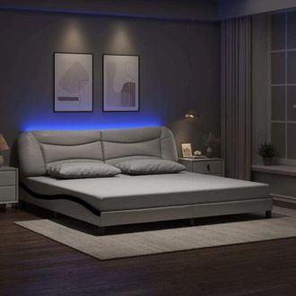 vidaXL Vidaxl - Estructura Cama Con Led Cuero Sint&eacute;tico Blanco Negro 200x200 Cm
