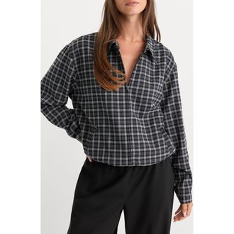 Good American The Lightweight Plaid Bomber Jacket in Charcoal Plaid at Nordstrom, Size X-Large