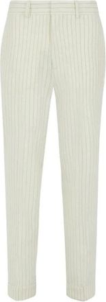 P.A.R.O.S.H. Gestreepte wollen broek in room - Dames - Slim Fit Broeken - Wit - M - Wol - Broeken
