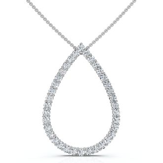 Pompeii3 1Ct Pear Shape Diamond Pendant White or Yellow Gold Lab Grown 1.25 Tall