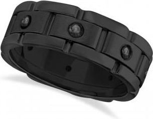 Allurez Mens Black Diamond Wide Band Eternity Wedding Ring 14K Black Gold (0.80ct)