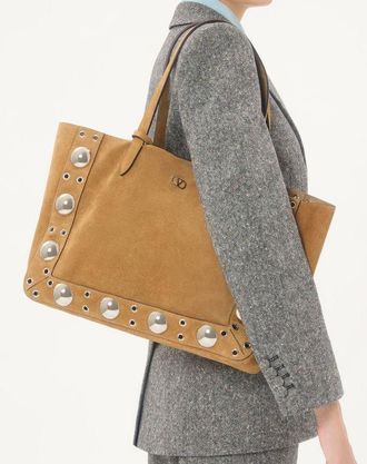 Valentino Garavani Borsa Shopping Media Valentino Garavani Nellc&ocirc;te In Suede Donna HAVANA BEIGE UNI