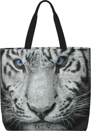 Generic Women Handbag Black White Tiger Ladies Shopping Shoulder Bag Large Capacity Folding Ladies Purse, For Christmas, Birthday, Work, Daily, Swim