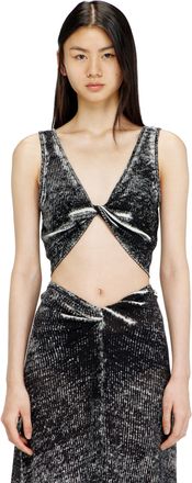 Diesel Twist-front linen tank with reverse print - T-Shirts - Woman - Black