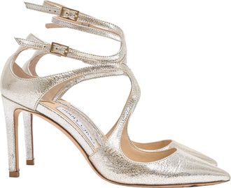 Jimmy Choo London Lancer Glittered Pointed Toe Pumps in Silver Leather
