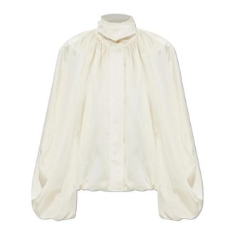 Rotate ROTATE Birger Christensen, Light Jackets, female, Beige, Size: M Satin Jacket with Draping