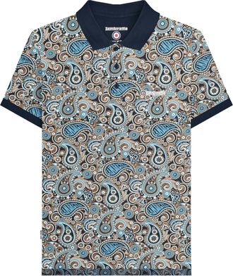 Lambretta Heren SS25 Paisley Gebrand Big & Tall Poloshirt (Marine/rookblauw)