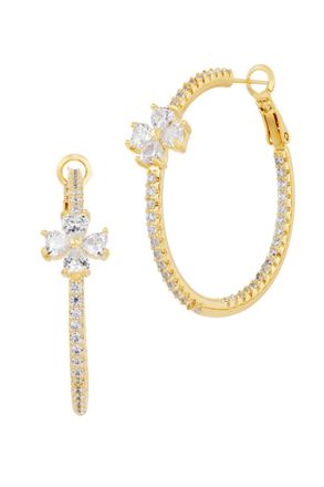 Savvy Cie Jewels GOLD PLATED HOOP WITH CZ FLOWER STATION EARRING