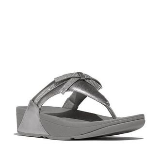FitFlop Lulu Glitz Bow Leather Toe Post Sandals in Silvereen at Nordstrom, Size 7.5