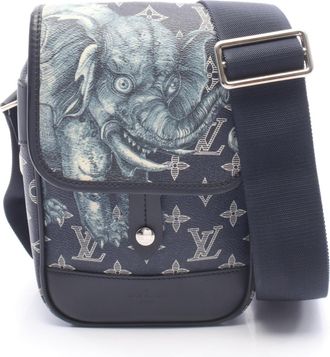Louis Vuitton Navy Coated Canvas Leather Handbag Shoulder Bag (Pre-Owned)