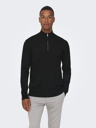 Only & Sons Strickpullover ONLY & SONS ONSWYLER LIFE REG 14 HALF ZIP KNIT NOOS, Herren, Gr. XL, schwarz, Strick, Obermaterial: 78% Viskose, 22% Polyester, unifarb