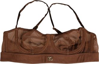 Dolce & Gabbana Brown DG Logo Nylon Mesh Balconette Bra Womens Underwear
