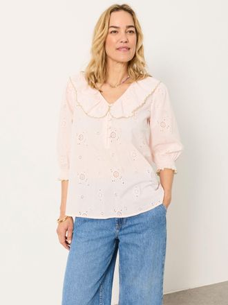 Fat Face FatFace Carly Pink Petite Broderie Blouse